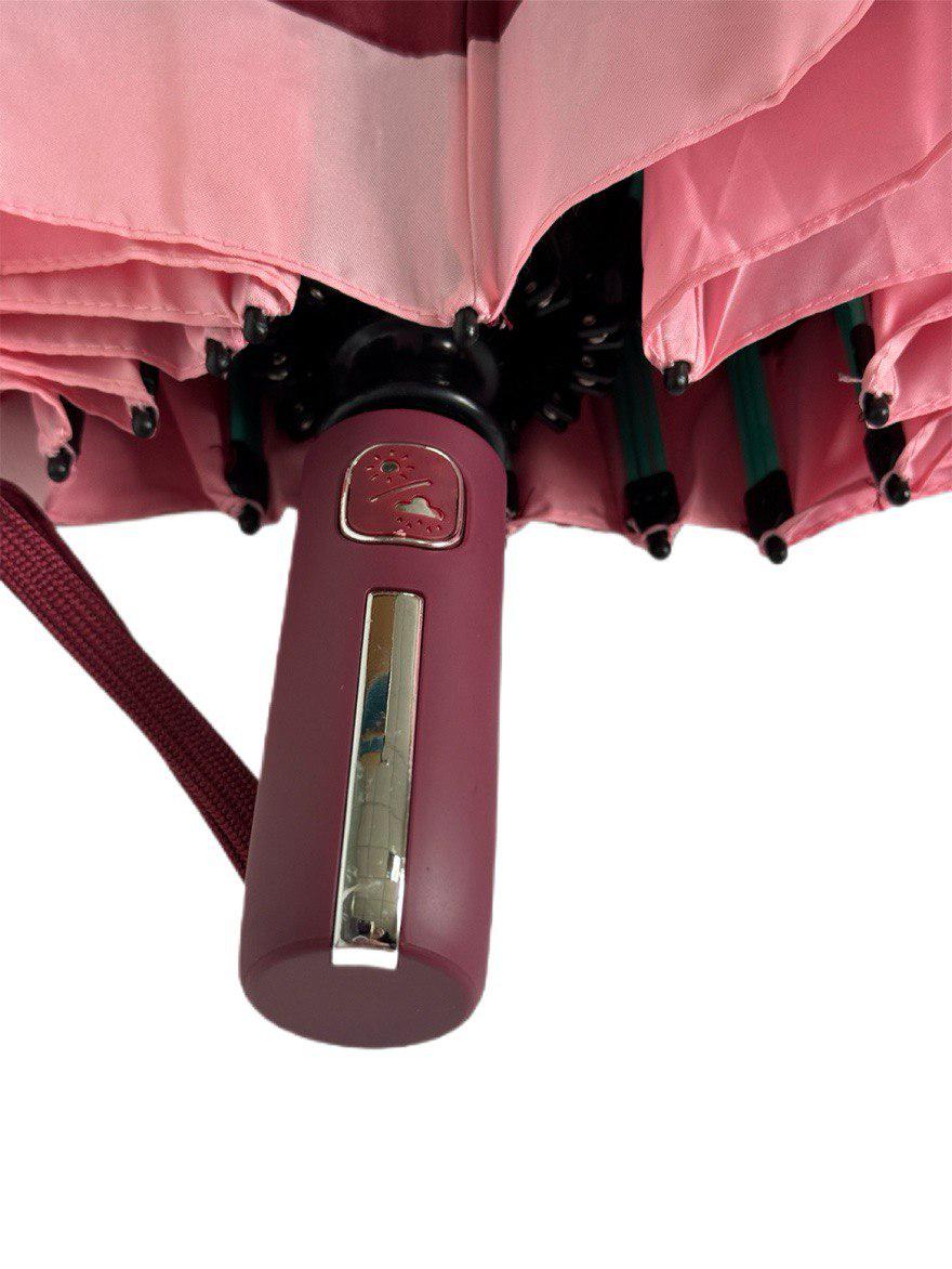 Зонтик автоматический женский Bellissimo 12 спиц 6 сегментов Бордовый с розовой каймой (654) - фото 4