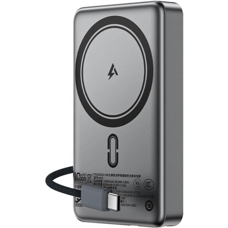Повербанк Acefast M18 Magnetic Wireless 10000 mAh 22,5W PD QC 3.0 USB-C In/Out QI 15W Black (6974316284017)