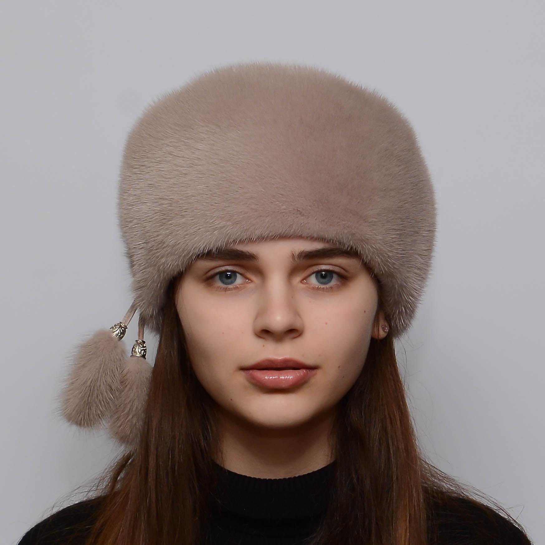 Женская кубанка Меховой стиль Мягкая из натурального меха норки XL-XXL Капучино (034)