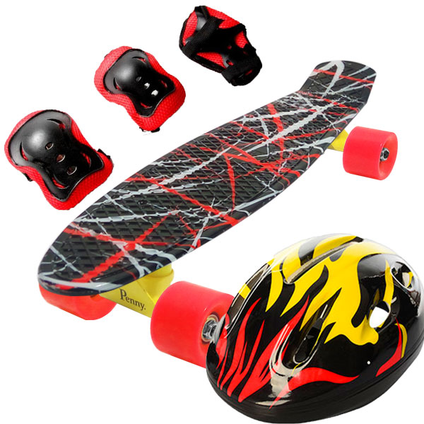 Пенниборд Penny Style 22" Combo Набор (защита + шлем) светящиеся колеса Forest Red Огонь (2T2034)