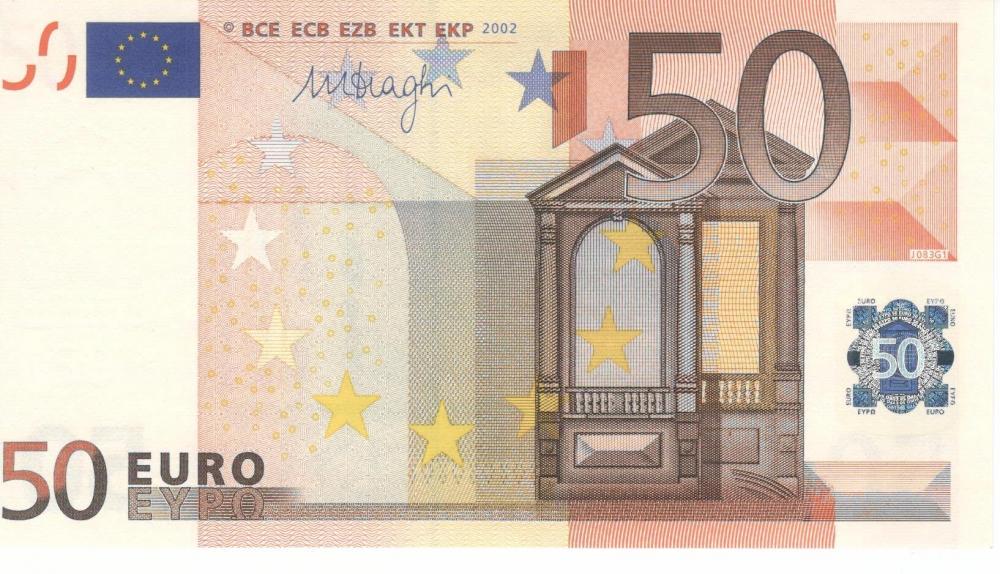 Коллекционная банкнота Италия 50 евро 2002 S J083 AU (Б06809)