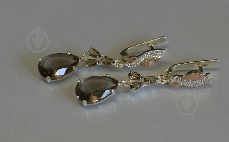 Серьги серебрянные Sil Myau с золотыми пластинами и фианитами 099s-4 Аметист (Sil-676)