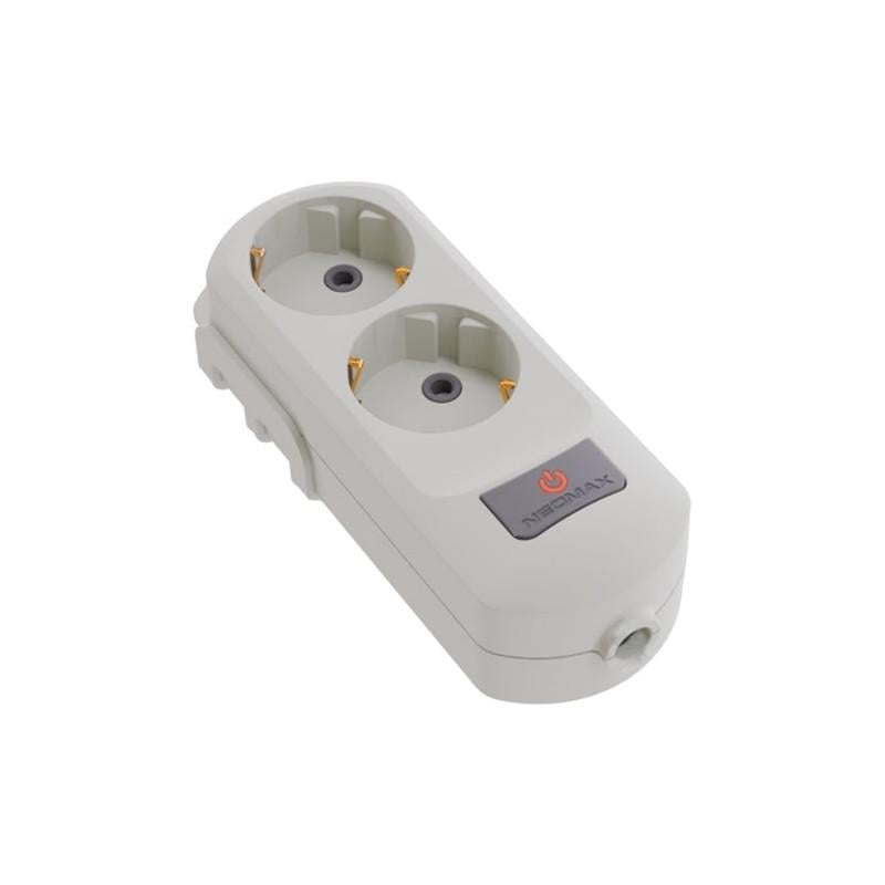 Колодка Neomax 2 гнізда з заземленням/з кнопкою Білий (NX503200)