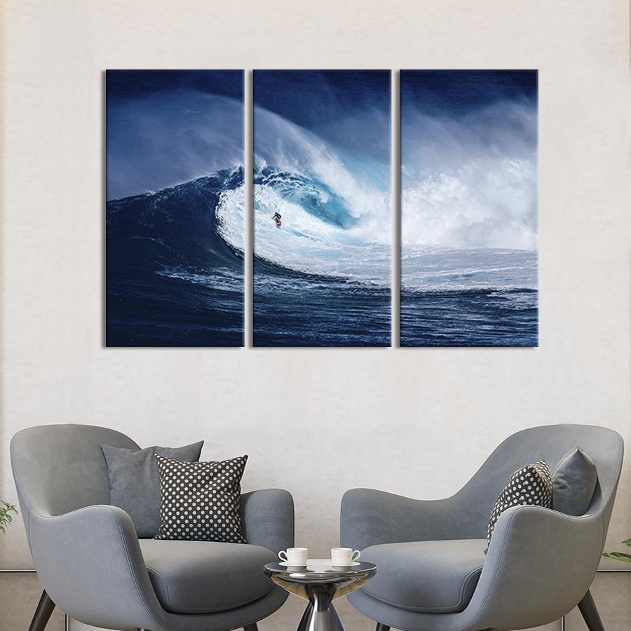 Модульная картина из 3 частей на холсте для интерьера Укрощение большой волны 128x81 см (450-31)