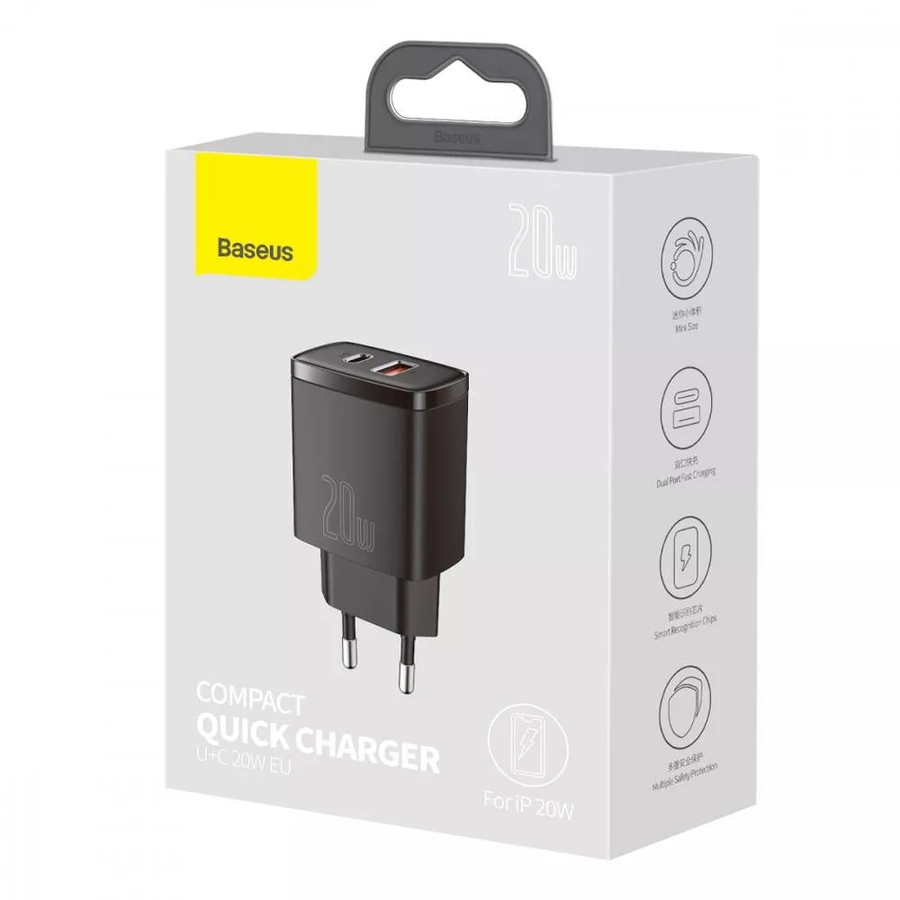 Зарядний пристрій мережевий BASEUS Type-C USB 20W Compact Quick Charger Black (CCXJ-B01) - фото 8