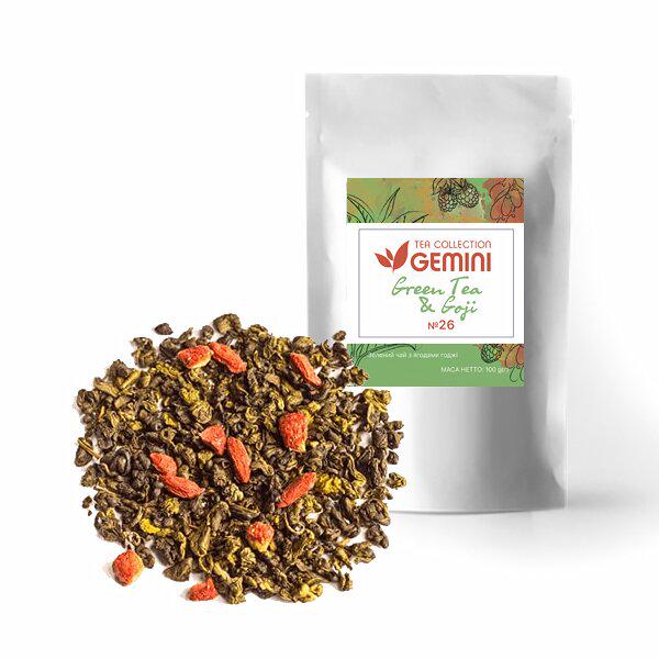 Чай Gemini листовий Green Tea Goji Зелений чай з ягодами годжі 100 г (331)