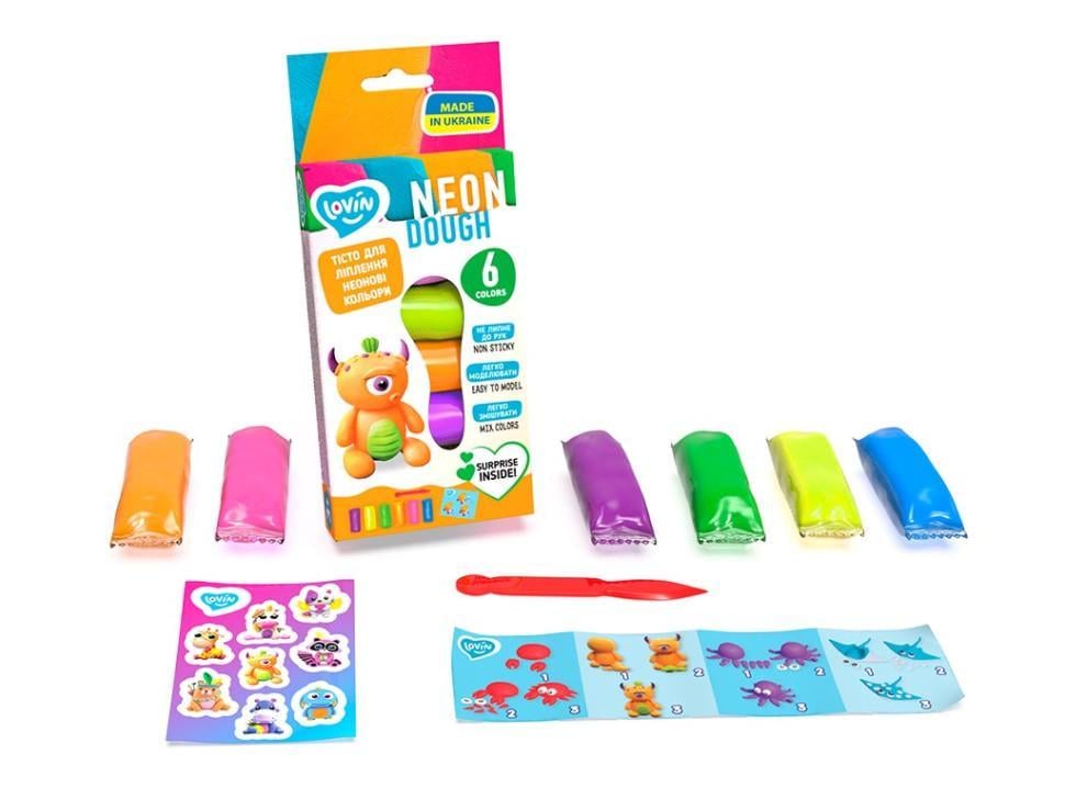 Набір тіста для ліплення Lovin Neon Асорті 41176 6 кольорів по 35 г (RLT26784)