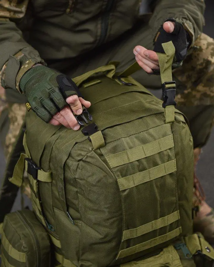 Рюкзак похідний/військовий з підсумками на 50 л 4в1 з системою Molle Olive (1004-olive) - фото 9 Рюкзак похідний/військовий з підсумками на 50 л 4в1 з системою Molle Olive (1004-olive) - фото 9