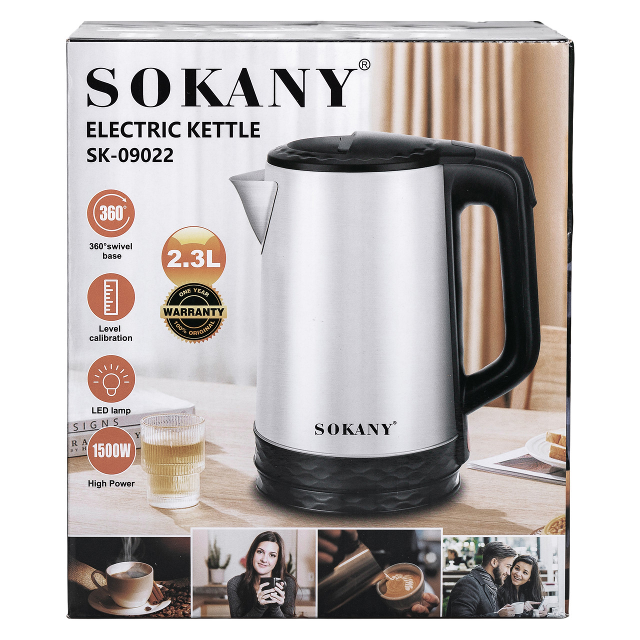 Електрочайник дисковий із нержавіючої сталі Sokany SK-09022 2,3 л 360° 1500 Вт Сріблясто-чорний (SK-09022) - фото 12