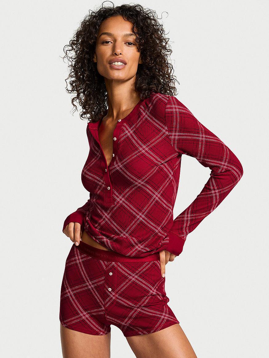 Пижама женская Victoria's Secret Soft Thermal Henley Short Pajama Set M Красный (3022510063)