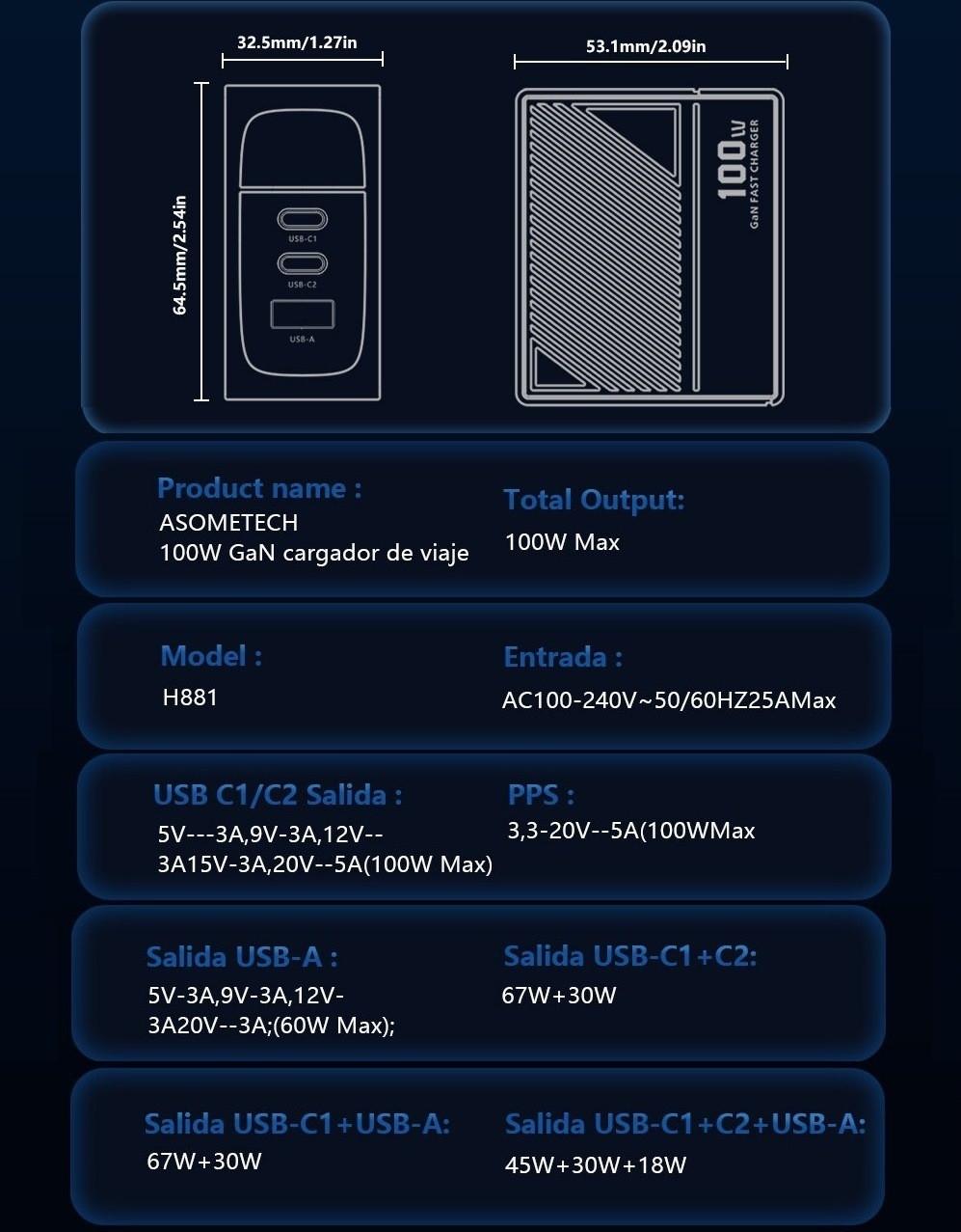 Зарядний пристрій мережевий Asometech 100W 1USB/2Type-C з дисплеєм (25397252) - фото 9