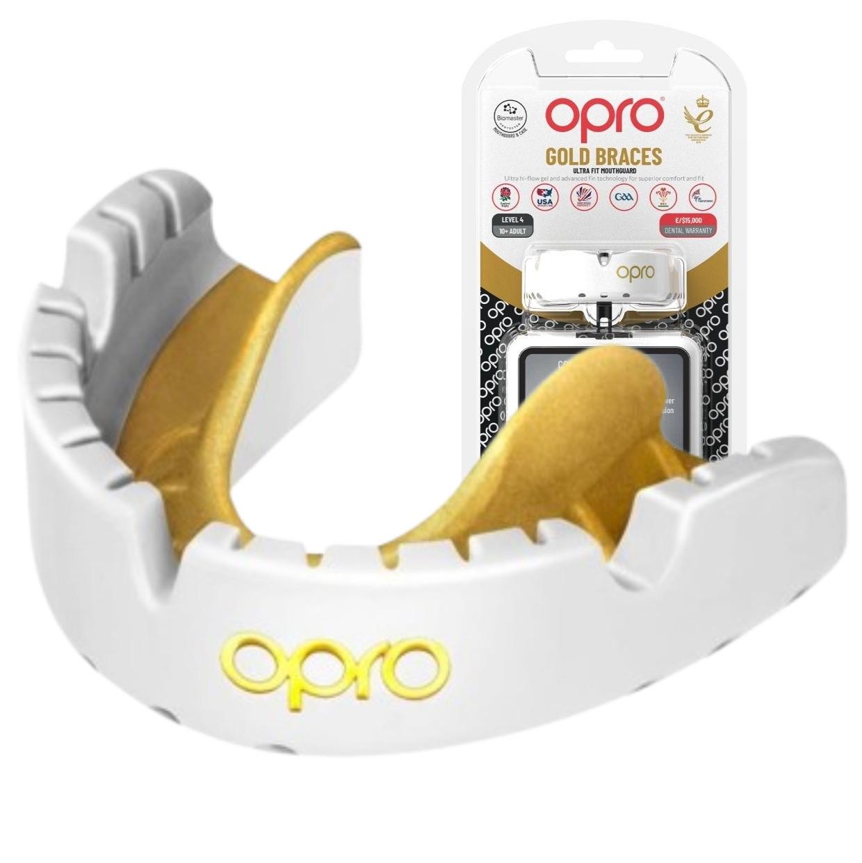 Капа для брекетов взрослая Opro Gold Braces с 11 лет White/Gold (Gold_Braces_Wh/Gold)