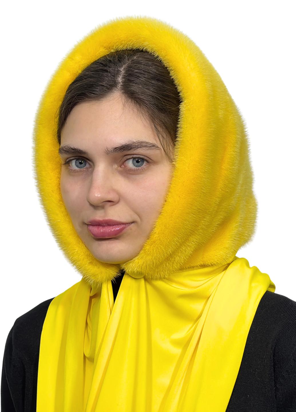 Платок женский Меховой стиль Ракушка из натурального меха норки One size Желтый (002/Z)