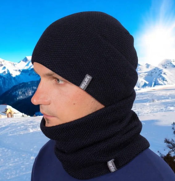 Комплект мужская шапка со снудом вязаная на флисовой подкладке Черный (29548389) - фото 5 Комплект мужская шапка со снудом вязаная на флисовой подкладке Черный (29548389) - фото 5