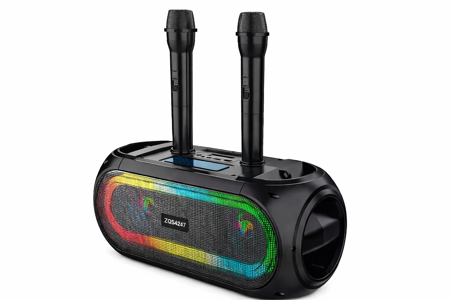 Портативна караоке-колонка ZQS-4247 Bluetooth 5.0 TWS/FM/USB/TF/AUX/LED-підсвітка акумуляторна з мікрофонами (32710341)