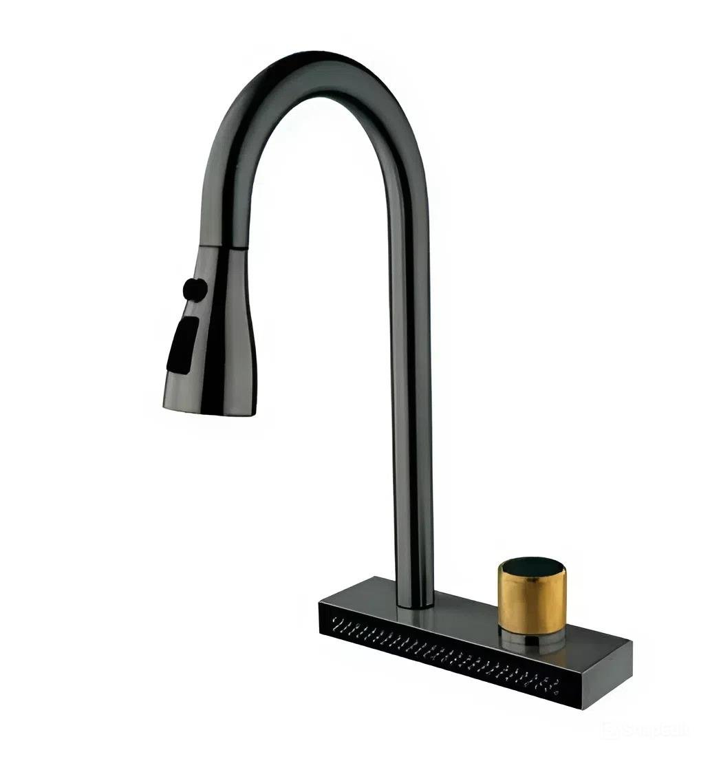 Смеситель для кухни Mixxus FOL-014 с выдвижной лейкой и функцией водопад из нержавеющей стали Graphite (MI6342)