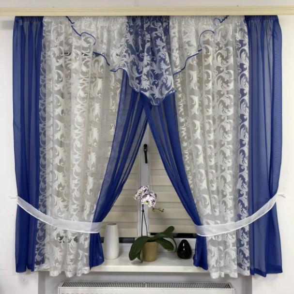 Комплект штор на кухню шифон/органза 400х170 см Синий (445) Комплект штор на кухню шифон/органза 400х170 см Синий (445)