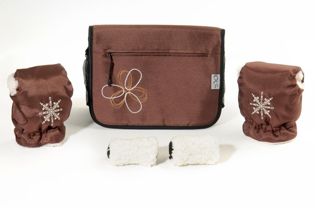 Комплект сумка і рукавички на коляску Ok Style Квітка Коричневий