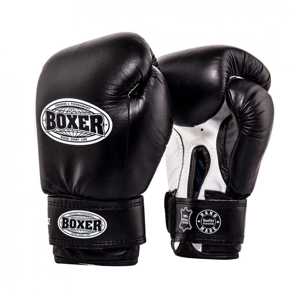 Перчатки боксерские Boxer кожа 0,8-1 мм 10 oz Черный (2023-02BLK) - фото 1