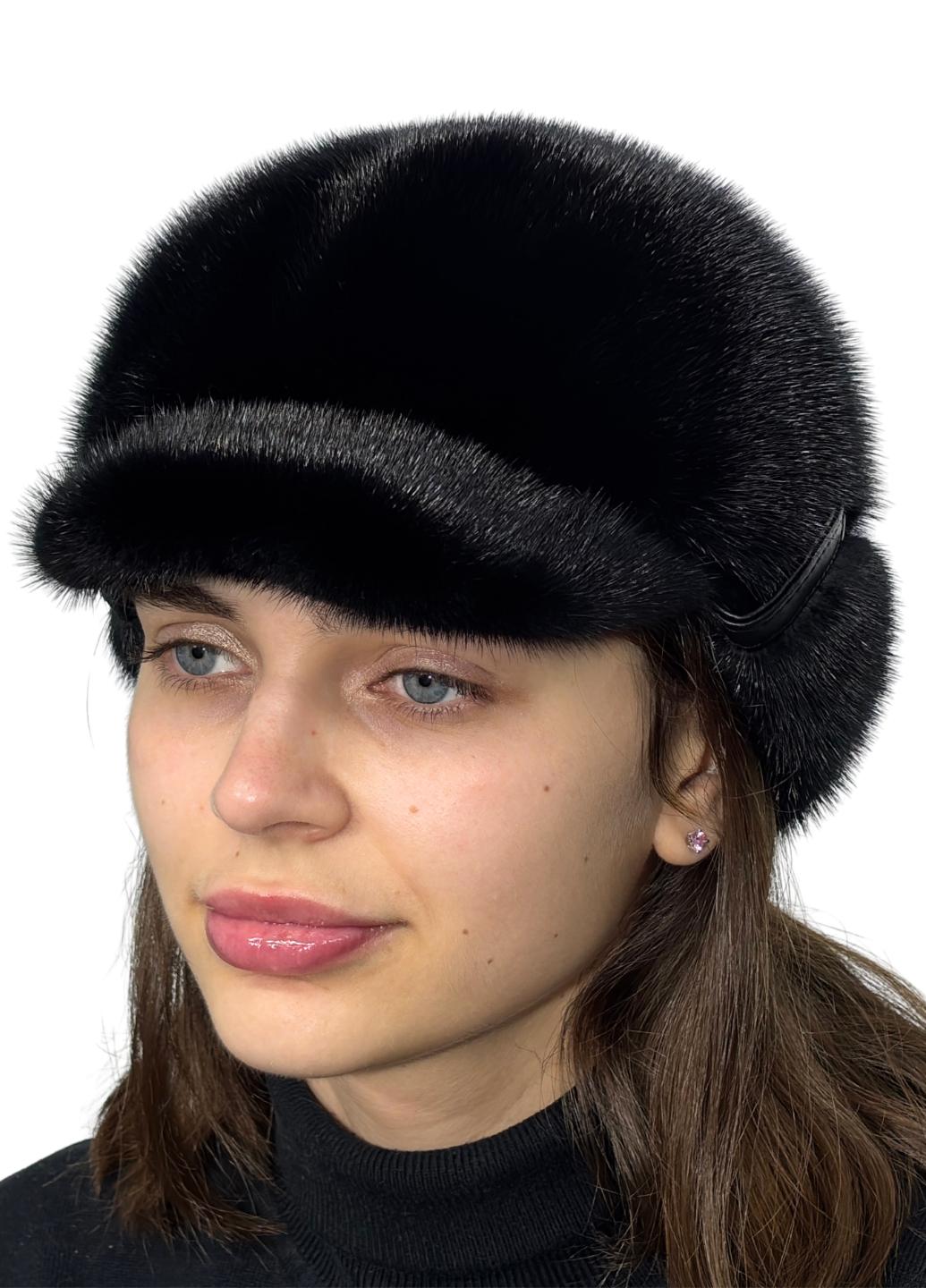 Женская жокейка Меховой стиль отворот из натурального меха норки XL-XXL Черный (060)