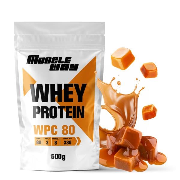 Протеин сывороточный MuscleWay 80% концентрат с аминокислотами на 13 порций 500 г Карамель (21-125-ksb80-mw-rs500.7)