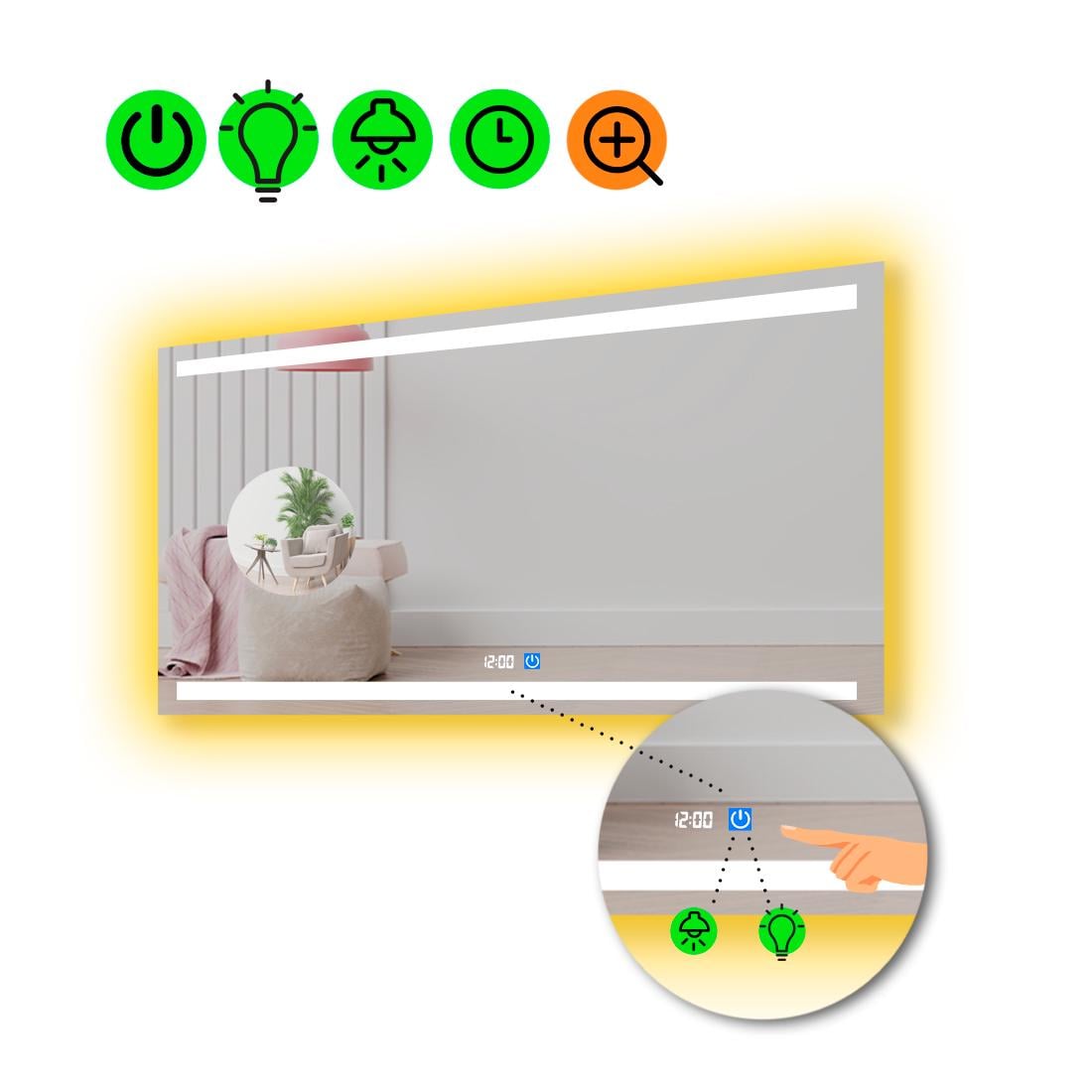 Зеркало с LED подсветкой Anita с сенсором и линзой без подсветки 100x60 см (8775591)