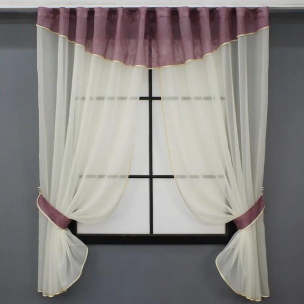 Шторки на кухню с ламбрекеном 280х170 см Молочный/Марсала (084к) Шторки на кухню с ламбрекеном 280х170 см Молочный/Марсала (084к)