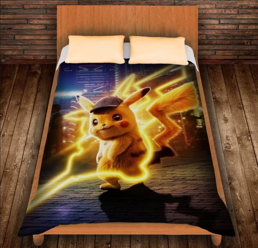 Плед с 3D принтом Покемон Пикачу в большом городе 150x200 см (epi_0271)