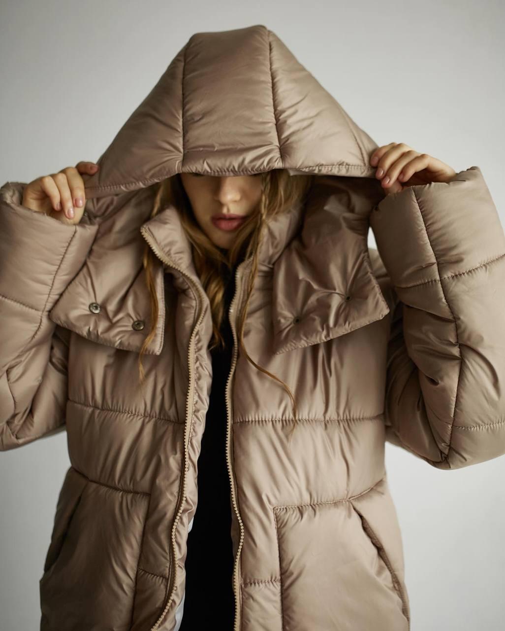 Пуховик Овер р. 48-52 Бежевий - фото 1