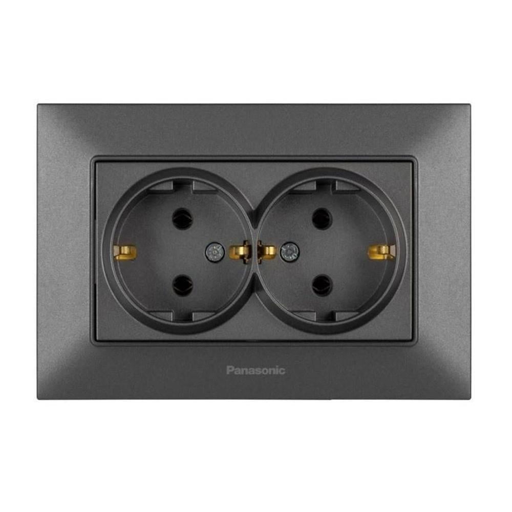 Розетка Panasonic Arkedia Slim двойная с заземлением Серый дымчатый (23830967) Розетка Panasonic Arkedia Slim двойная с заземлением Серый дымчатый (23830967)
