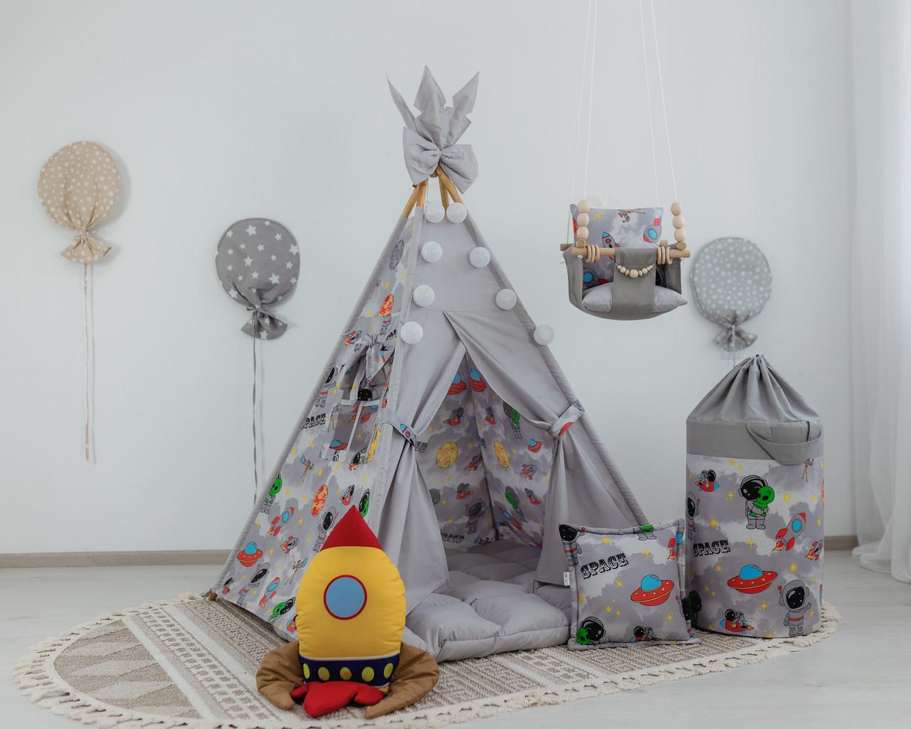Вігвам дитячий Космос з килимком бон бон та подушками - фото 5 Вігвам дитячий Космос з килимком бон бон та подушками - фото 5