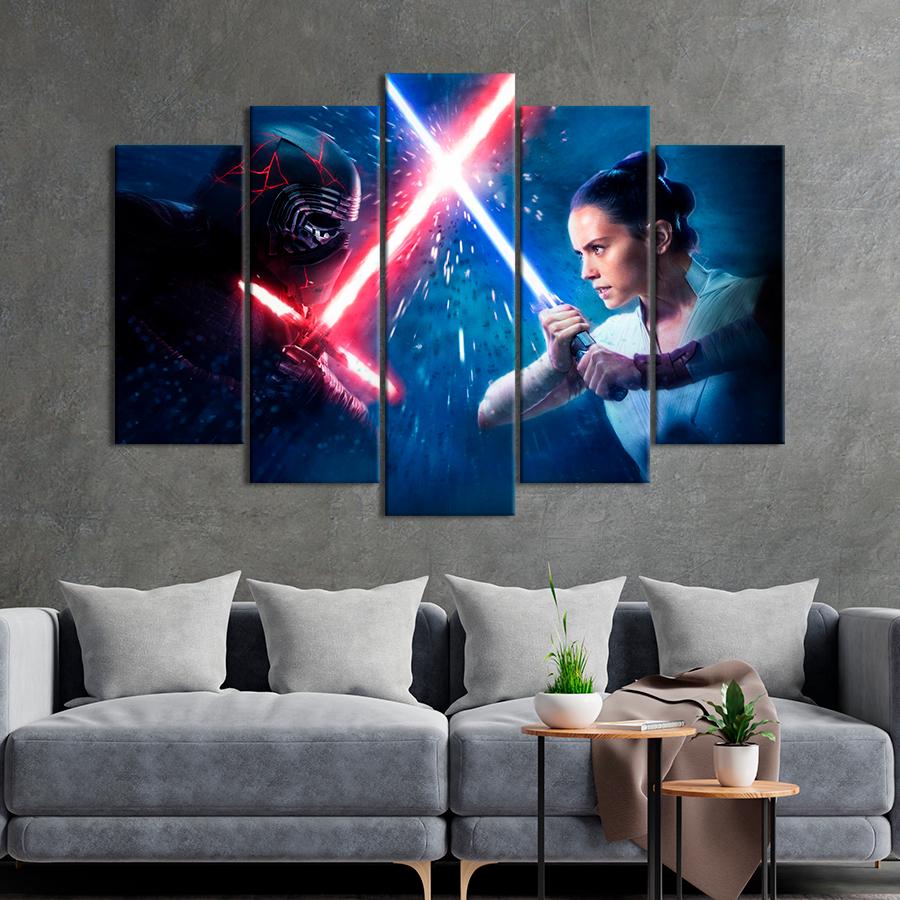 Настенний декор Битва Рей и Кайло Рена из киносаги Star Wars 137x85 см (A15-5)