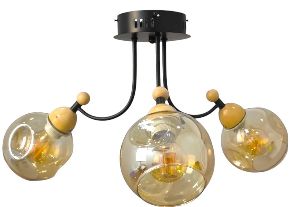 Люстра BR-272S/3 E27 BK+WOOD (27-196)