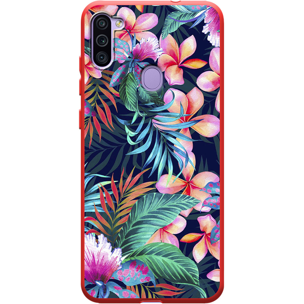 Чехол Boxface Samsung M115 Galaxy M11 flowers in the tropics Красный силикон (39780-up1971-40327)