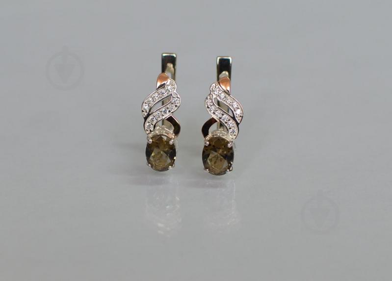 Серебряные серьги Sil с золотыми накладками 117s-11 Коричневый (Sil-769)