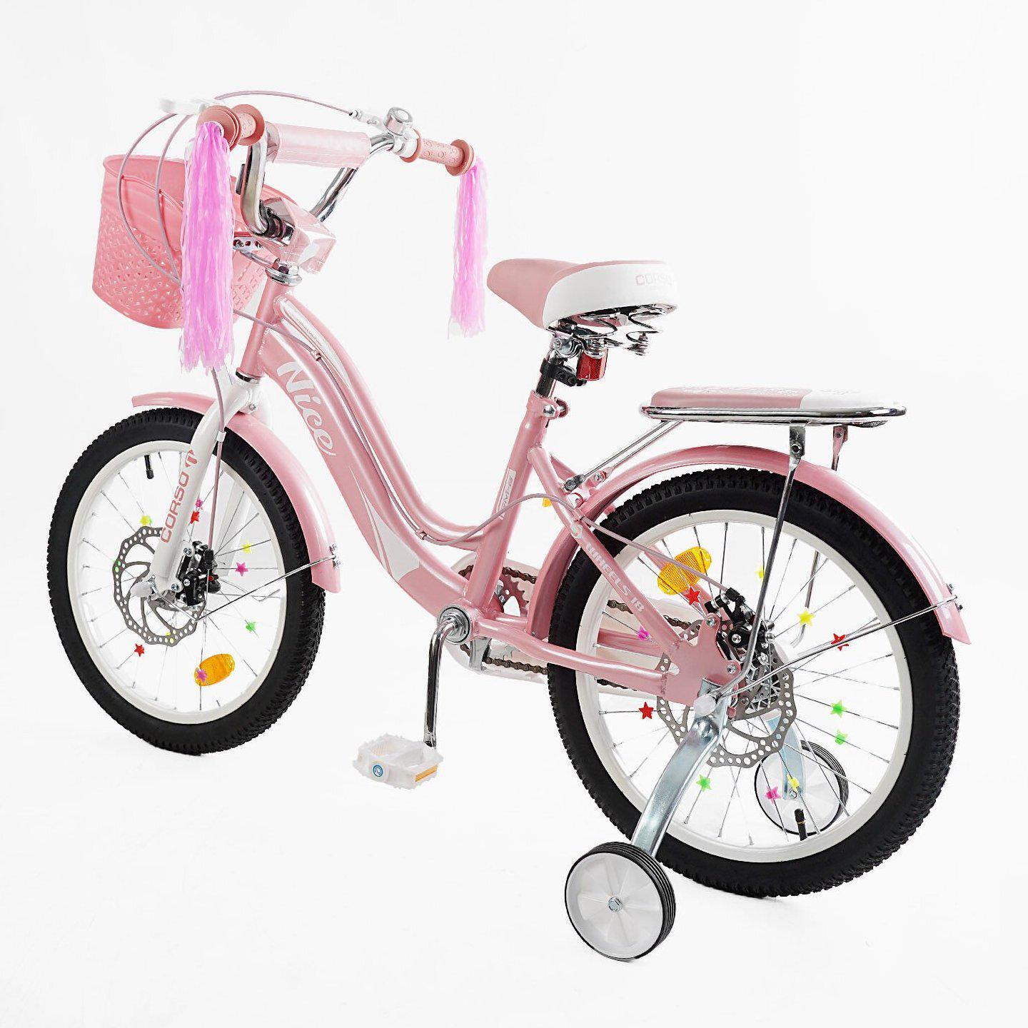 Велосипед двоколісний дитячий Corso Nice 18" з кошиком та багажником Рожевий - фото 3 Велосипед двоколісний дитячий Corso Nice 18" з кошиком та багажником Рожевий - фото 3