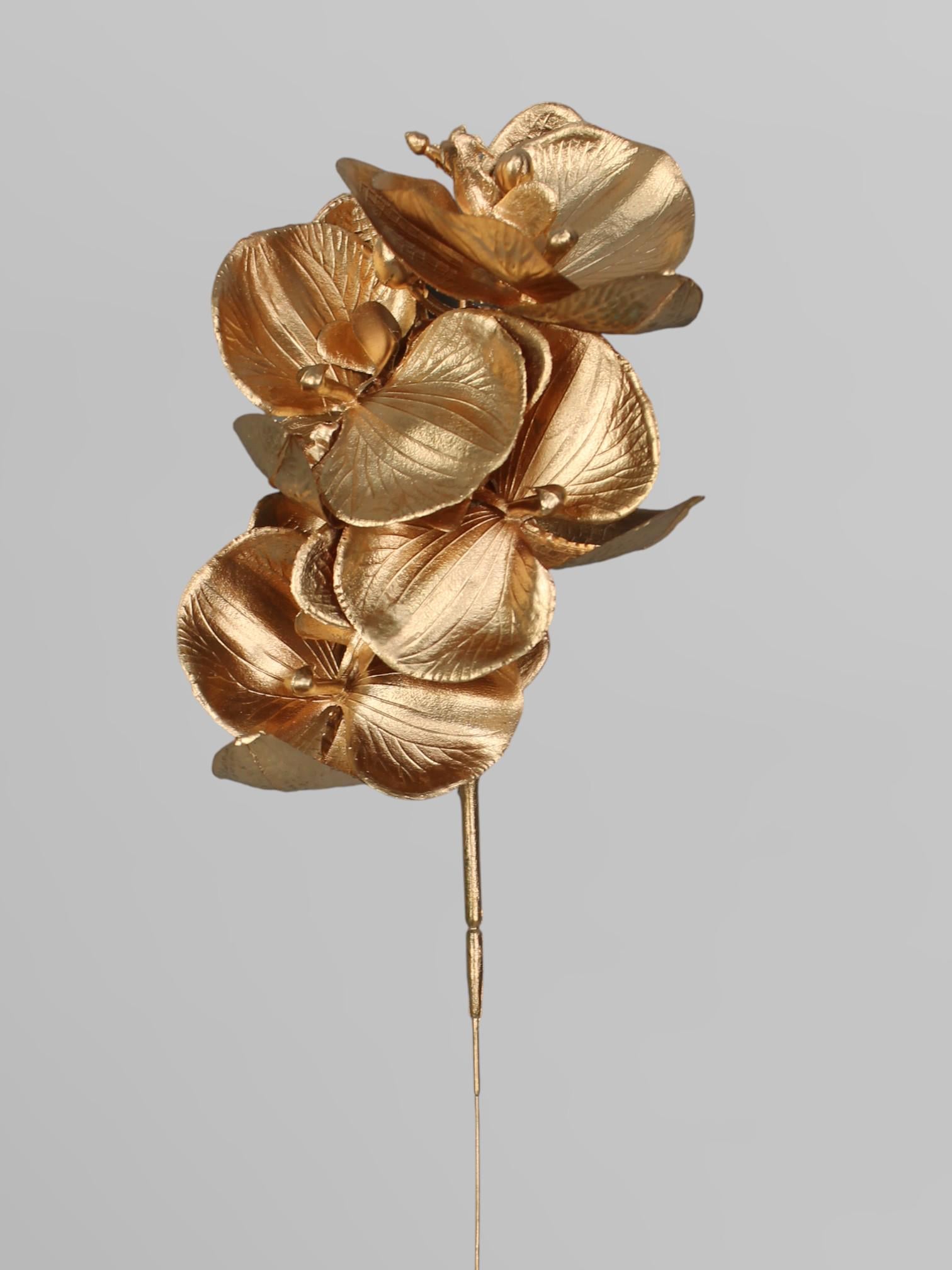 Декоративная ветвь орхидеи Фаленопсис на 5 соцветий 32 см Золотистый (Р03143)