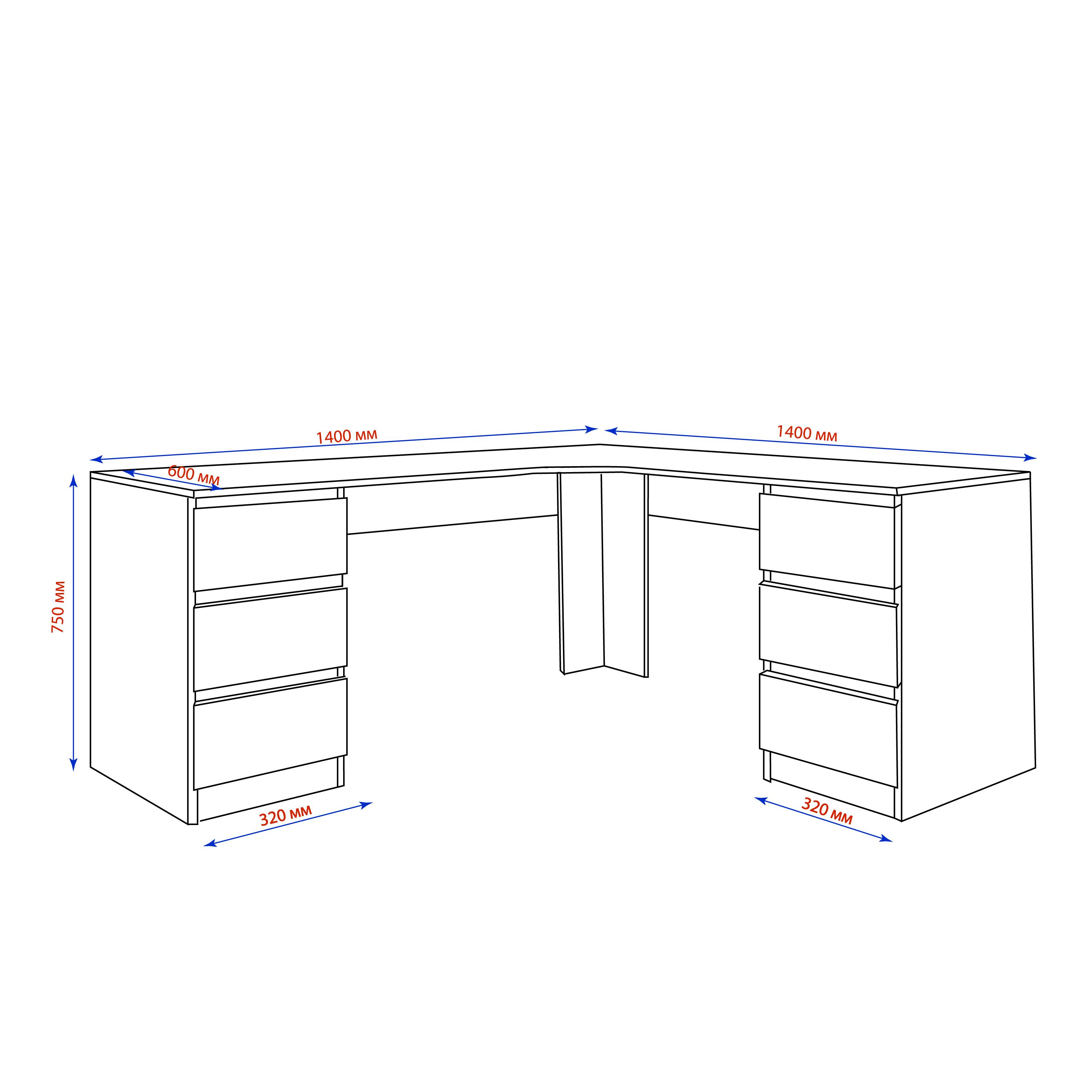 Письмовий стіл кутовий Mebellini Леон 1400/1400х750х600 мм Дуб Сонома (арт.SKEP1000-129) - фото 5