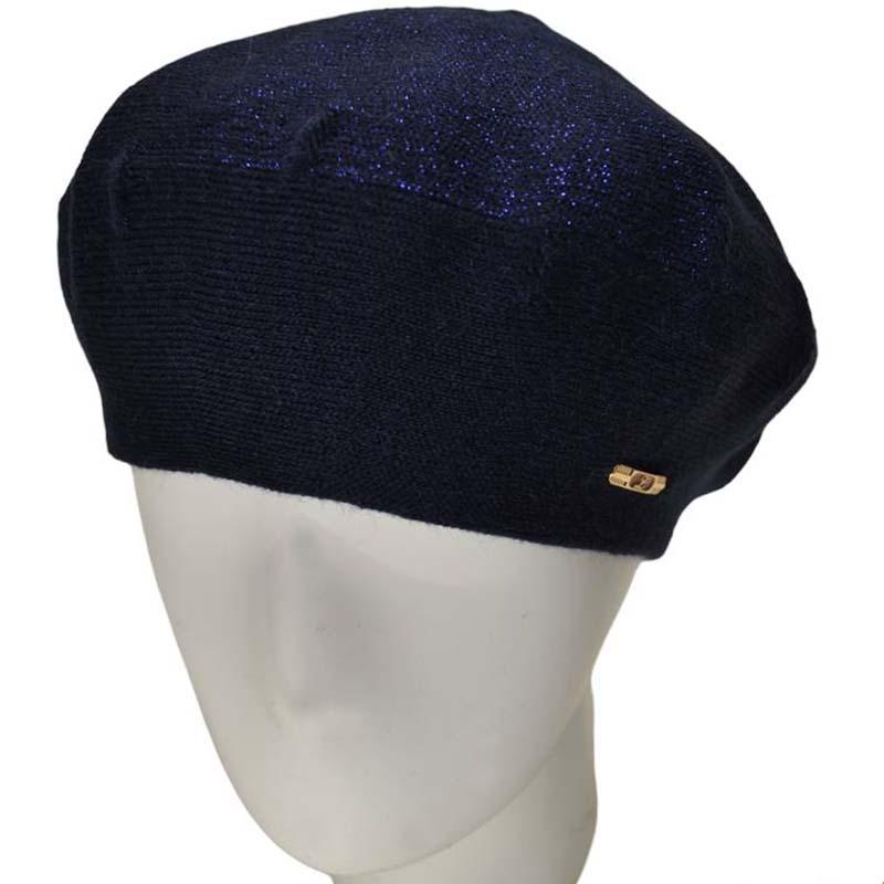 Берет женский Lirus Клео двойной шерстяной тонкой вязки с люрексовой нитью Синий (111326)
