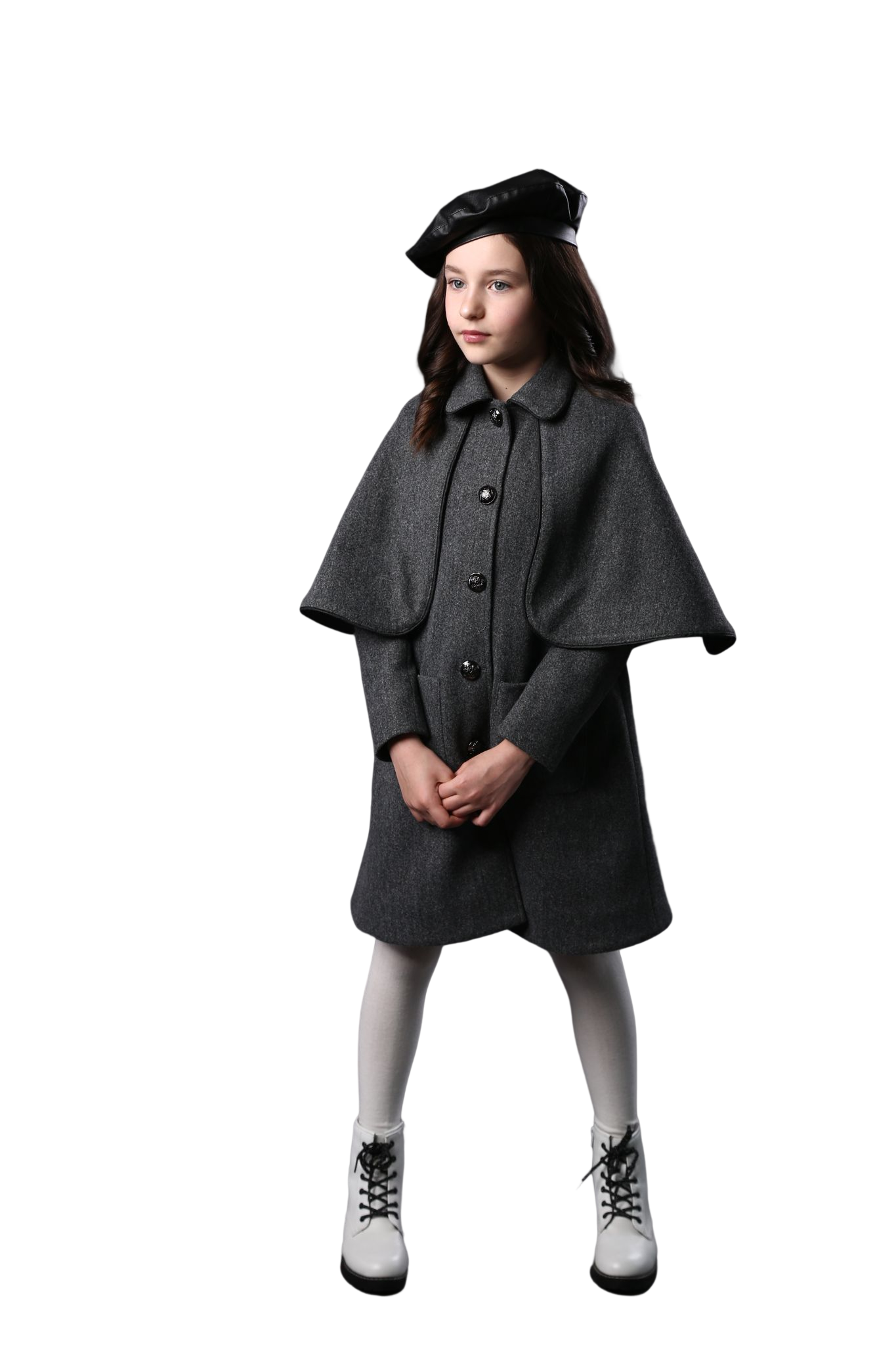 Пальто дитяче для дівчинки демісезонне з пелериною 122-128 см Сірий (PGr/122-128) - фото 2 Пальто дитяче для дівчинки демісезонне з пелериною 122-128 см Сірий (PGr/122-128) - фото 2