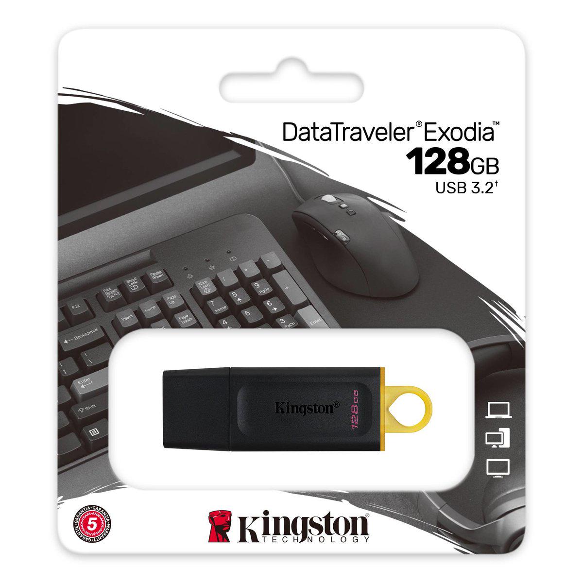 Флеш память Flash Kingston Usb 3.2 Dt Exodia 128 Gb Black/Yellow - фото 2