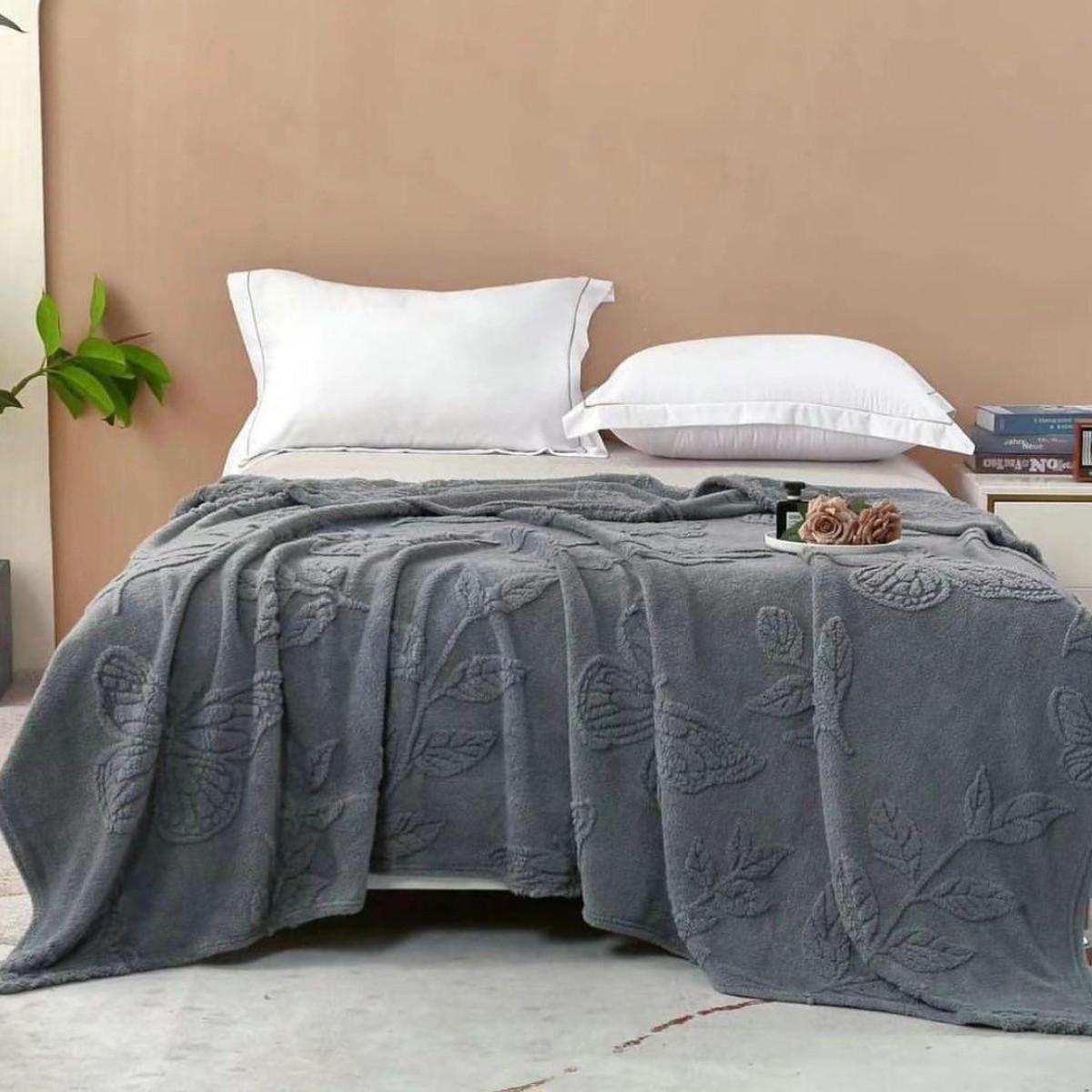 Плед пушистый Koloco Бабочки евро 200х230 см Темно-серый (39961)