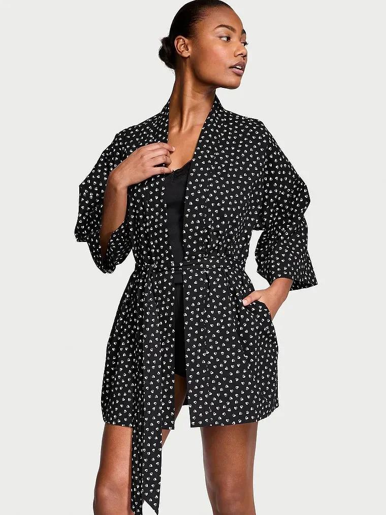 Піжама халат/майка/шорти 3в1 Victoria's Secret 3-Piece Cotton Pajama Set S Чорний (26748735)