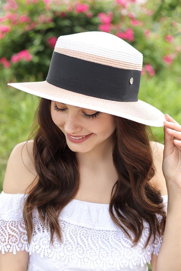 Шляпа канатье Braxton двухцветная с широкой тульей Молочный/Темно-синий (1748)