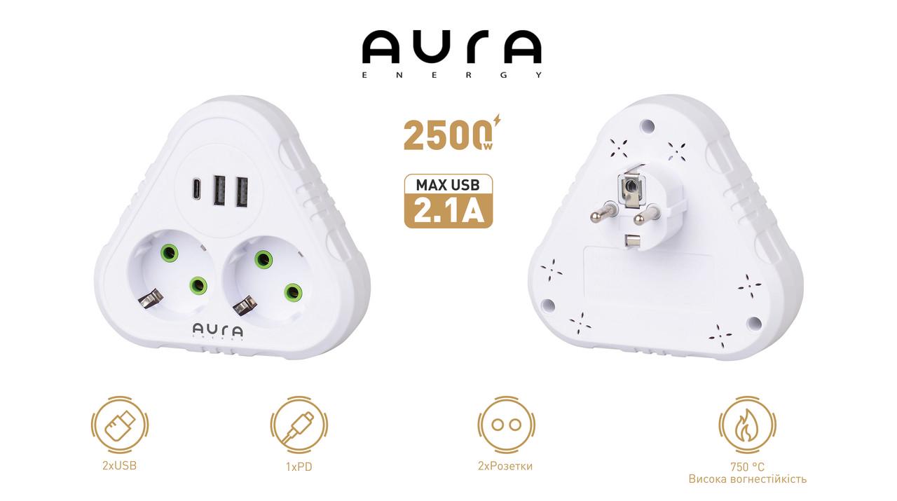 Фільтр мережевий Aura Energy 2+3 USB-A/USB-C PD White (AUEMFP23PDW) - фото 2