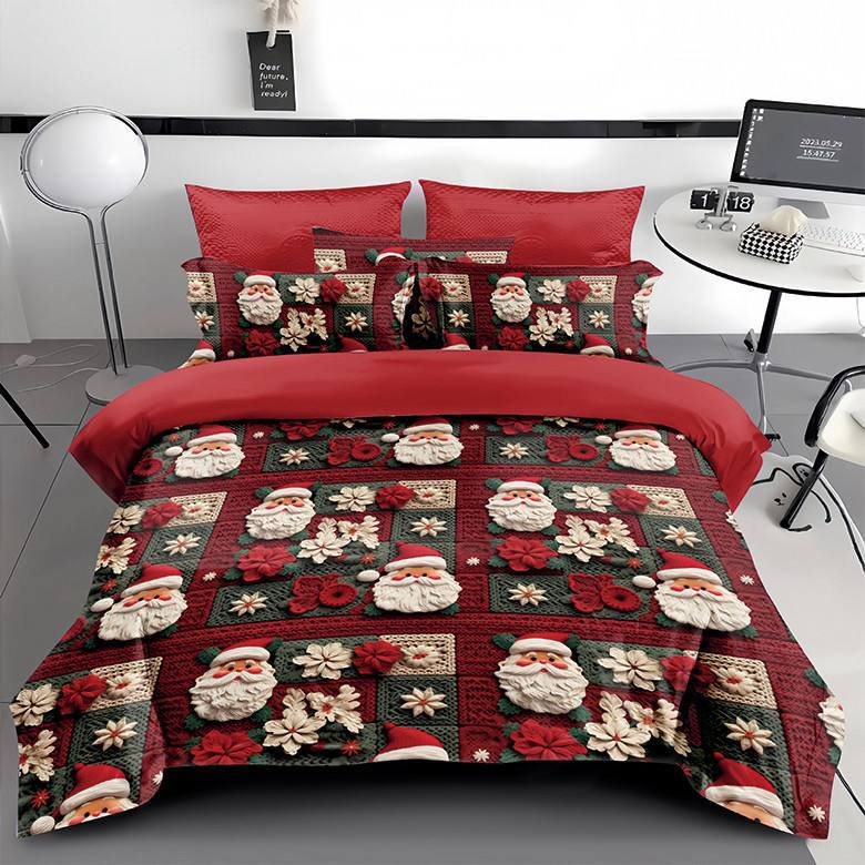 Постельное белье сатин 5D двуспальное 70х70 см Красный с темно-зеленым - фото 1 Постельное белье сатин 5D двуспальное 70х70 см Красный с темно-зеленым - фото 1