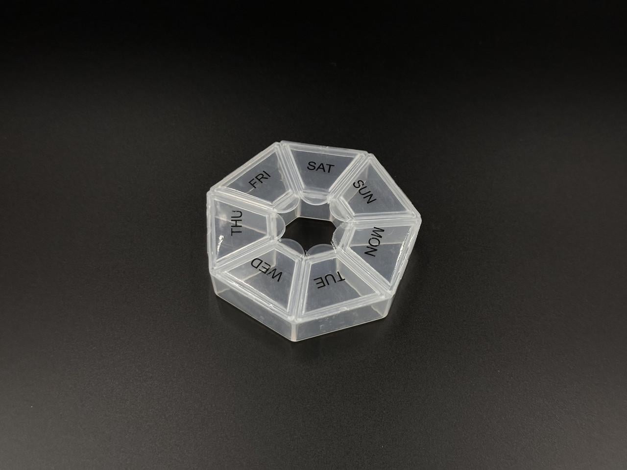 Органайзер пластиковый для таблеток на 7 отделений 7,5х7,5х1,7 см Прозрачный (BOX-53)