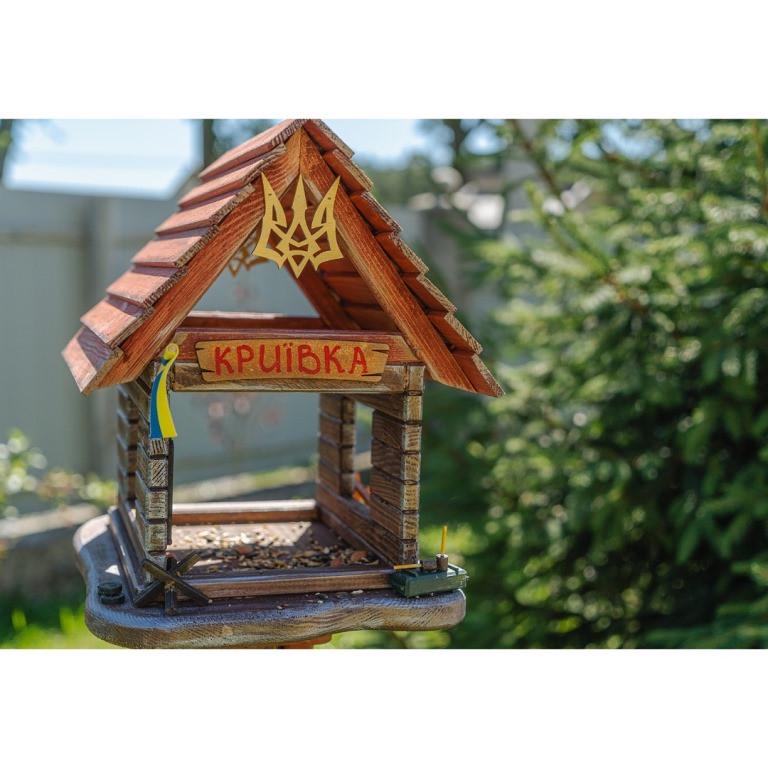 Кормушка для птиц Кроевка из дерева 31×31×28 см на ножке 140 см - фото 4