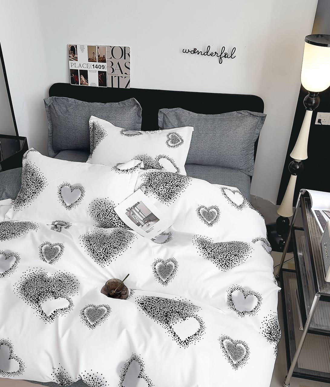 Постільна білизна фланель двоспальний з сердечком 70x70 см Білий