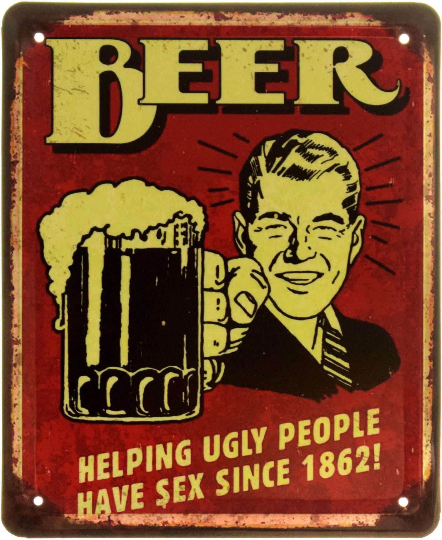 Табличка металлическая "Beer Helping Ugly People Sex Since 1862" 18x22 см (ms-103932)